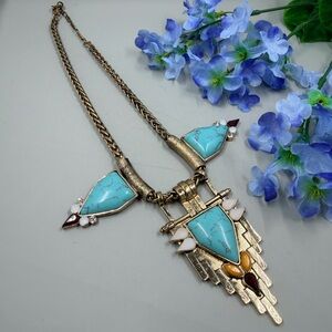 Gorgeous Vintage Y2K Turquoise and Crystal Boho Style Statement Necklace